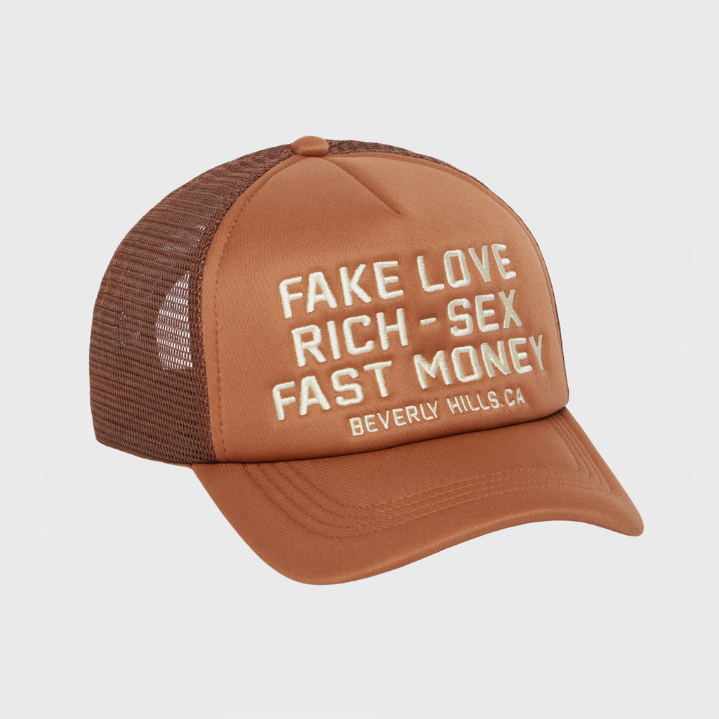 Fake Love Trucker Hat Brown – HommeFemmeLA