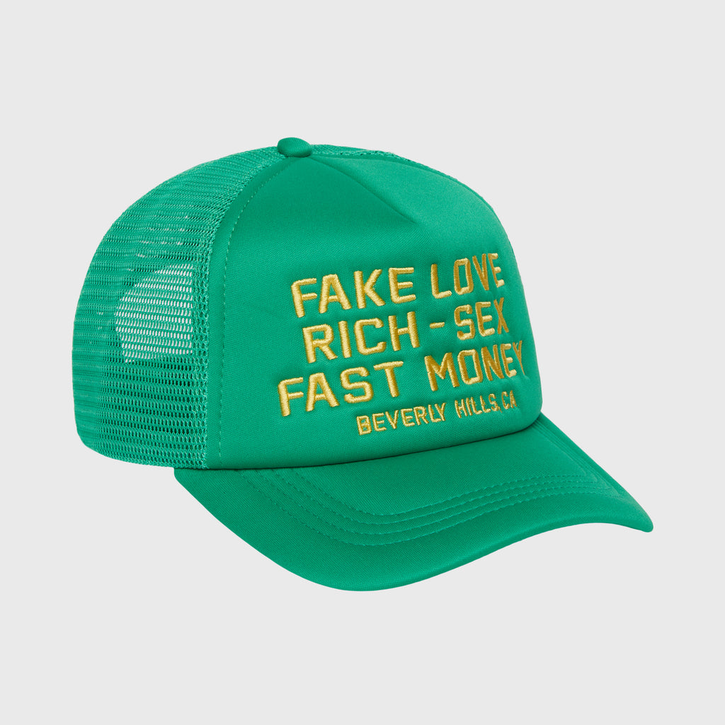 Fake Love Trucker Hat Green – HommeFemmeLA