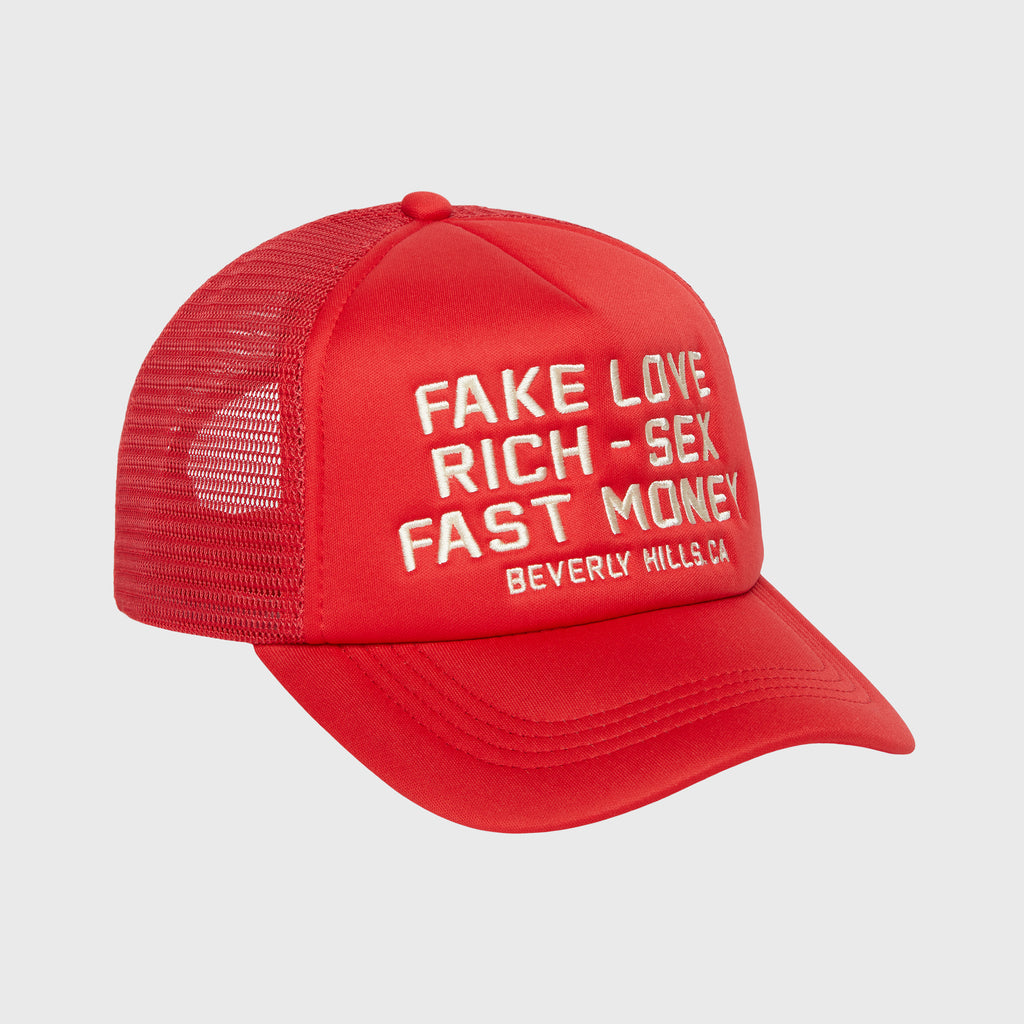Fake Love Trucker Hat Red – HommeFemmeLA
