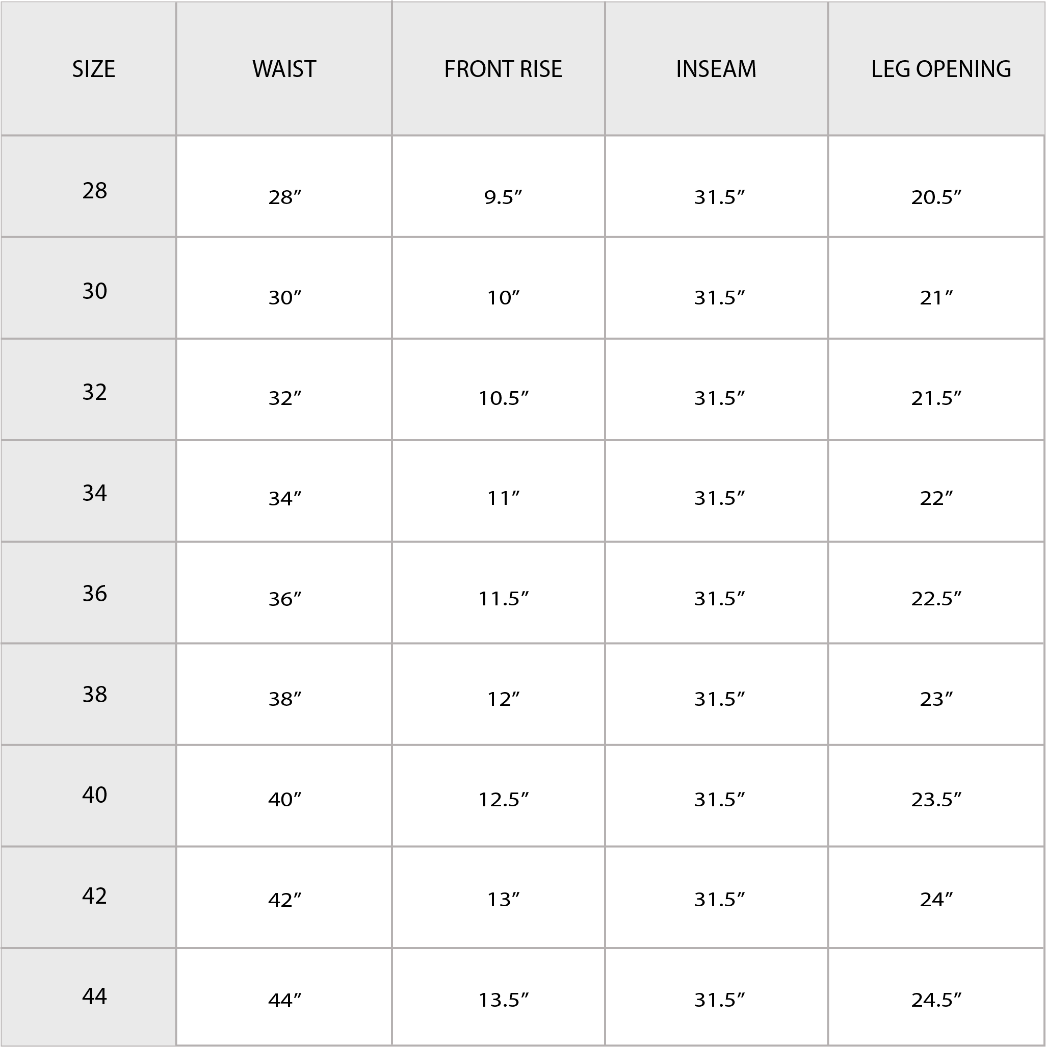 Size Chart