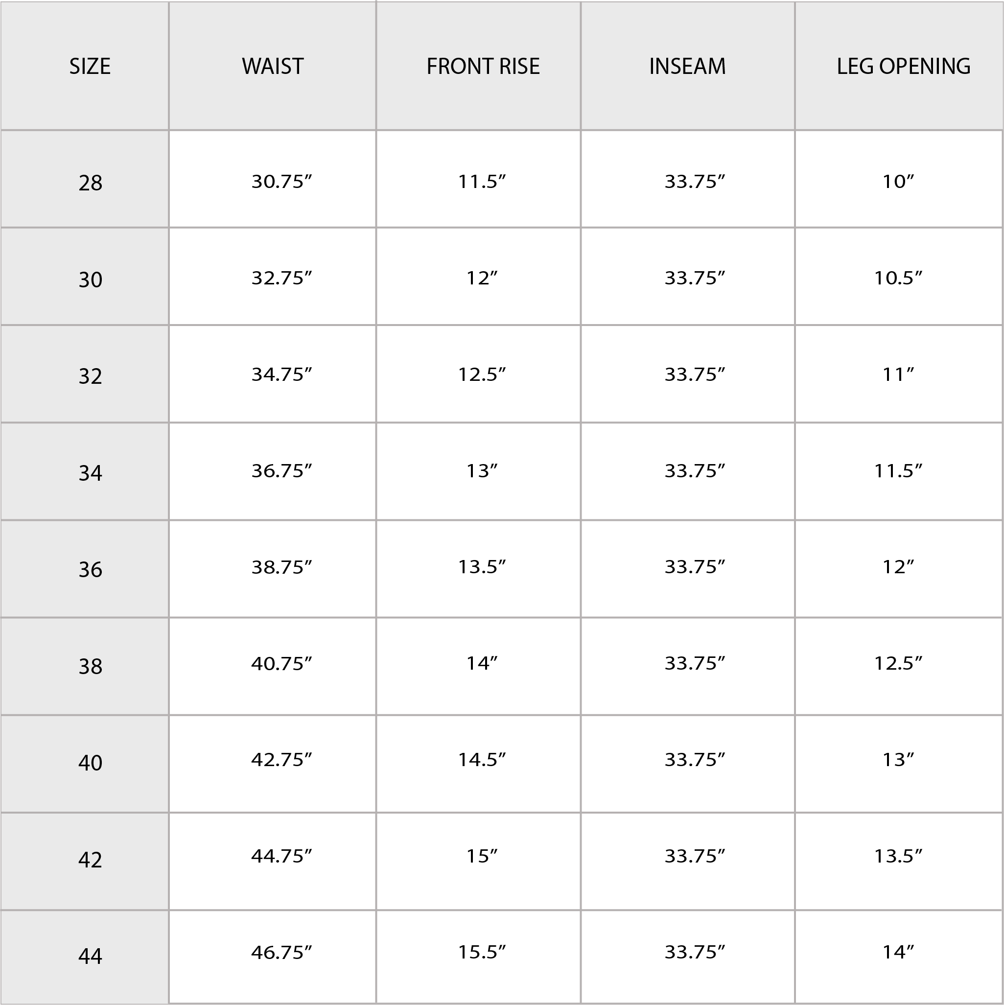 Size Chart