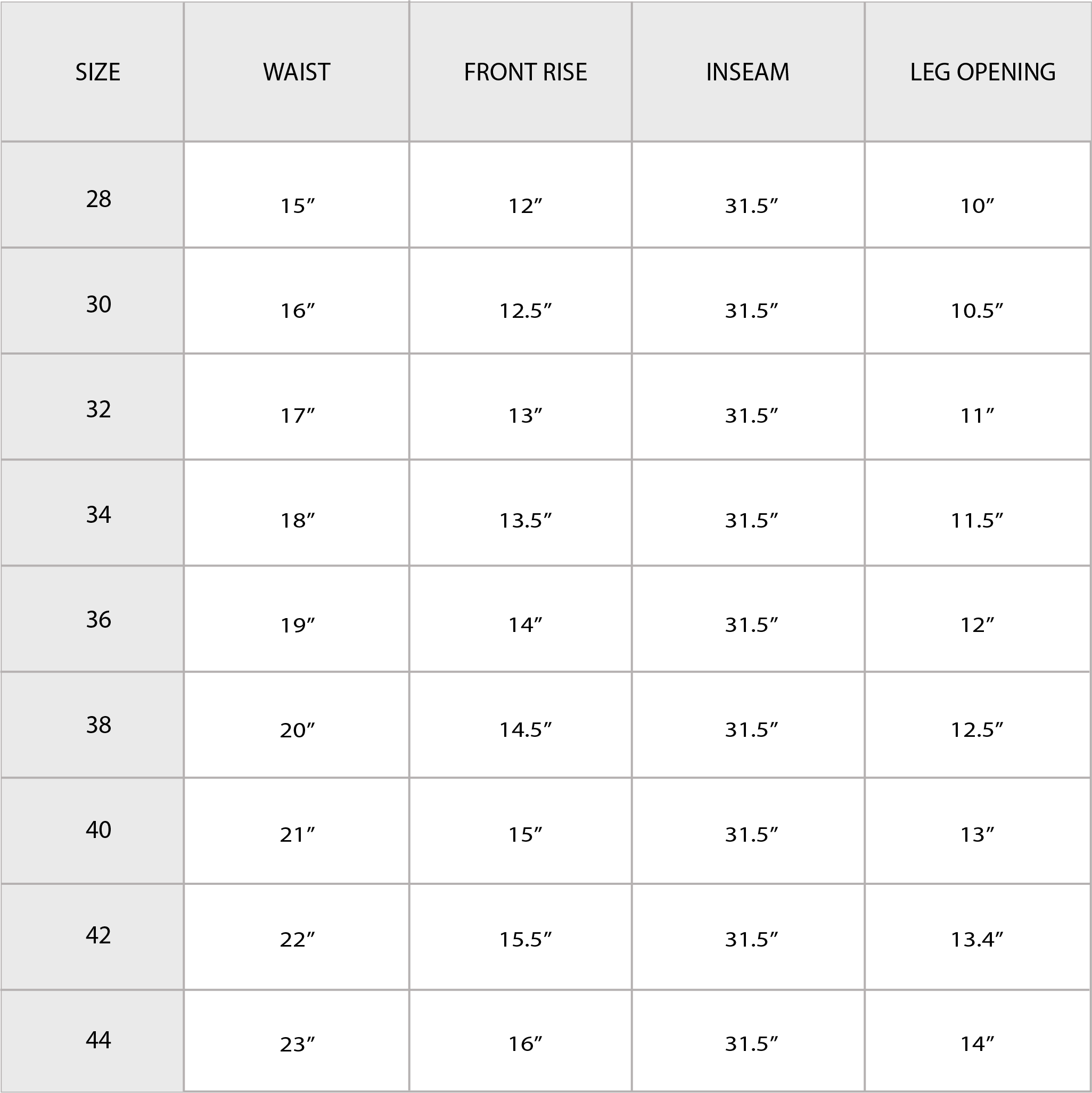 Size Chart