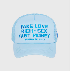 Fake Love Trucker Hat Baby Blue