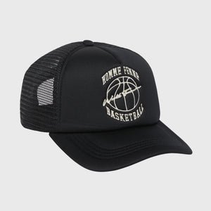 Homme Femme Basketball Trucker Hat Black and Cream