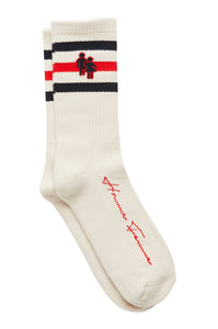 Trademark Socks Cream with Black and Red