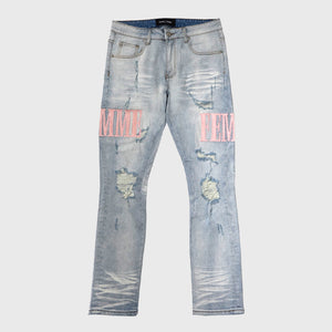 Letterman Denim Blue With Pink Letters