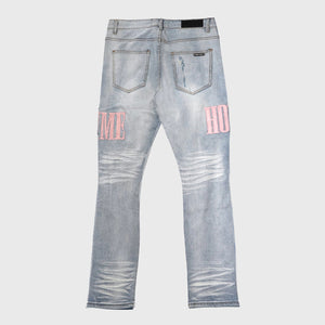 Letterman Denim Blue With Pink Letters