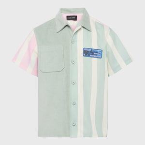 Paneled Corduroy Shirt Green and Pink