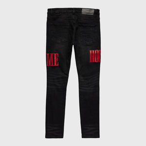 Letterman Denim Black With Red Letters