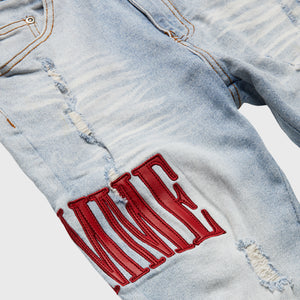 Letterman Denim Blue With Red Letters