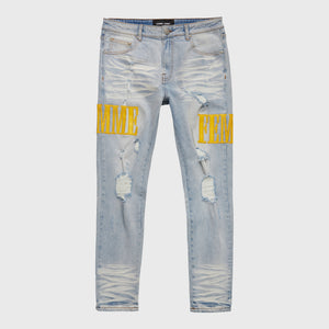 Letterman Denim Blue With Yellow Letters