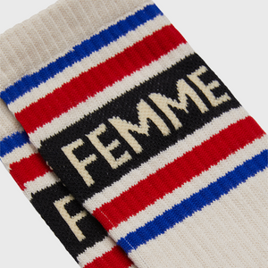 Vintage Socks Cream with Black, Red, and Blue