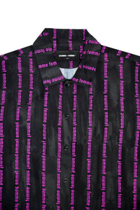 Striped Logo Button Down Black and Pink